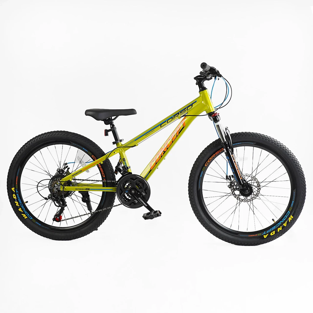 Велосипед підлітковий спортивний гірський 24" Corso Concept CP-24010 жовтий на зріст 120-135 см
