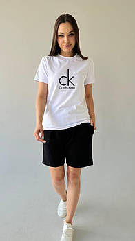 Жіночий літній костюм Calvin Klein Футболка + Шорти білий Комплект Кельвін Кляйн на літо