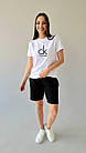 Жіночий літній костюм Calvin Klein Футболка + Шорти білий Комплект Кельвін Кляйн на літо, фото 2