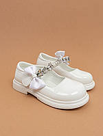 Туфельки для дівчинки 29 18 см білі лакові з камінцями туфли на девочку Clibee