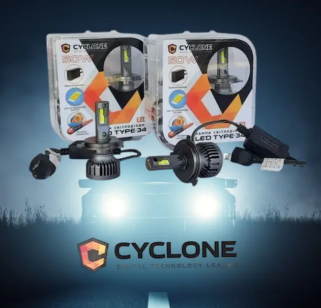 Світлодіодні лампи LED Cyclone для фар H4 Type 34 10000 LUM 5000 К