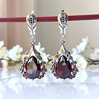 Срібні сережки 925 проби з великим каменем довгі