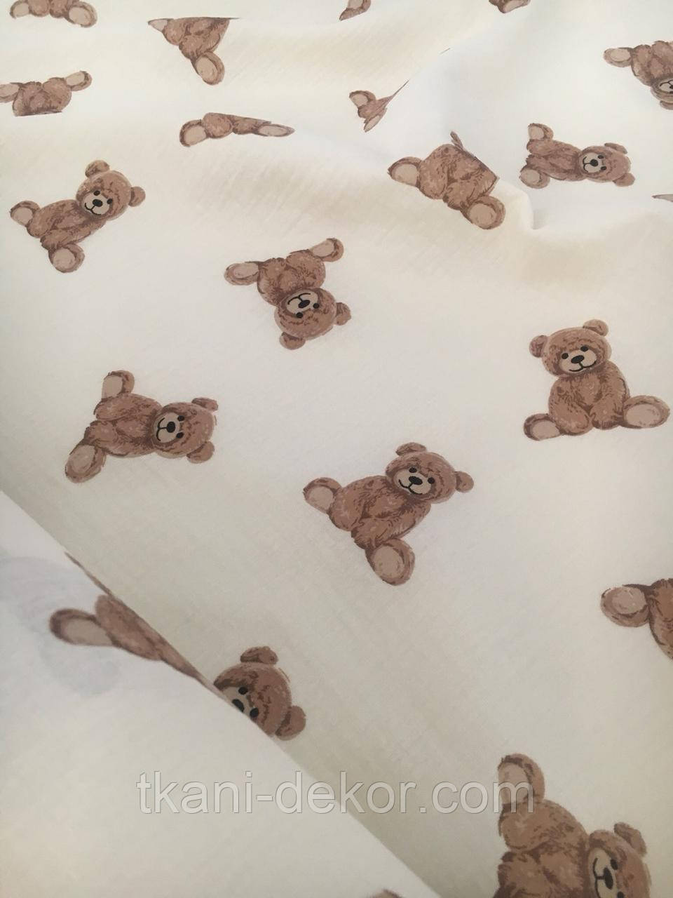 Муслін (жатка 1,35 м) коричневі ведмедики на ванільному (0,65*135), фото 1