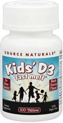 Вітамін Д для дітей Source Naturals Kids D3 Fast Melt 100 tab чорна вишня, фото 1