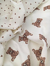 Муслін (жатка 1,35 м) дрібні коричневі сердечка на ванільному