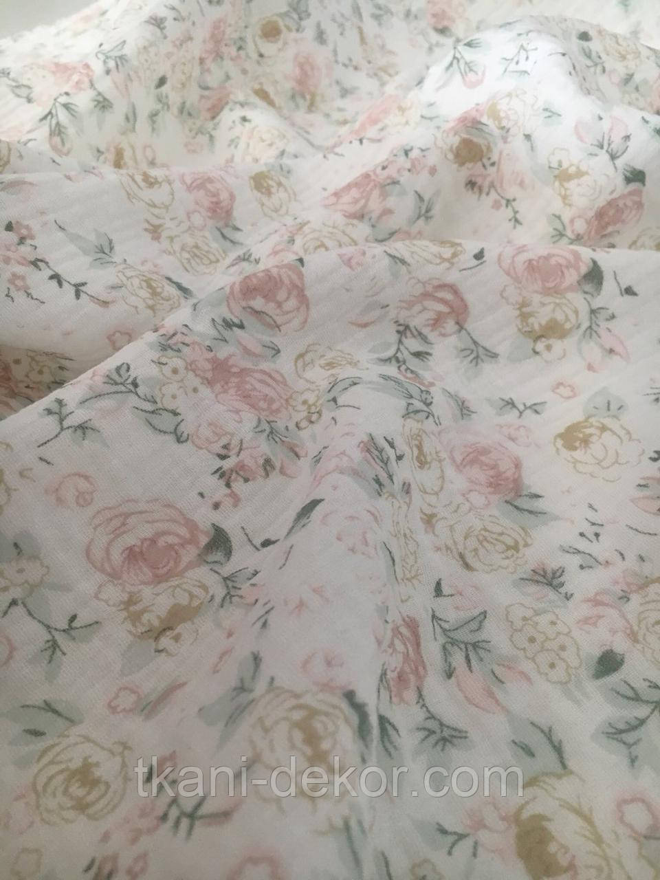 Муслін (жатка 1,35 м) кучеряві троянди, фото 1