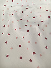 Муслін (жатка 1,35 м) дрібні рожеві та бородві сердечка