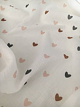 Муслін (жатка 1,35 м) коречневі, зелені та бежеві серця