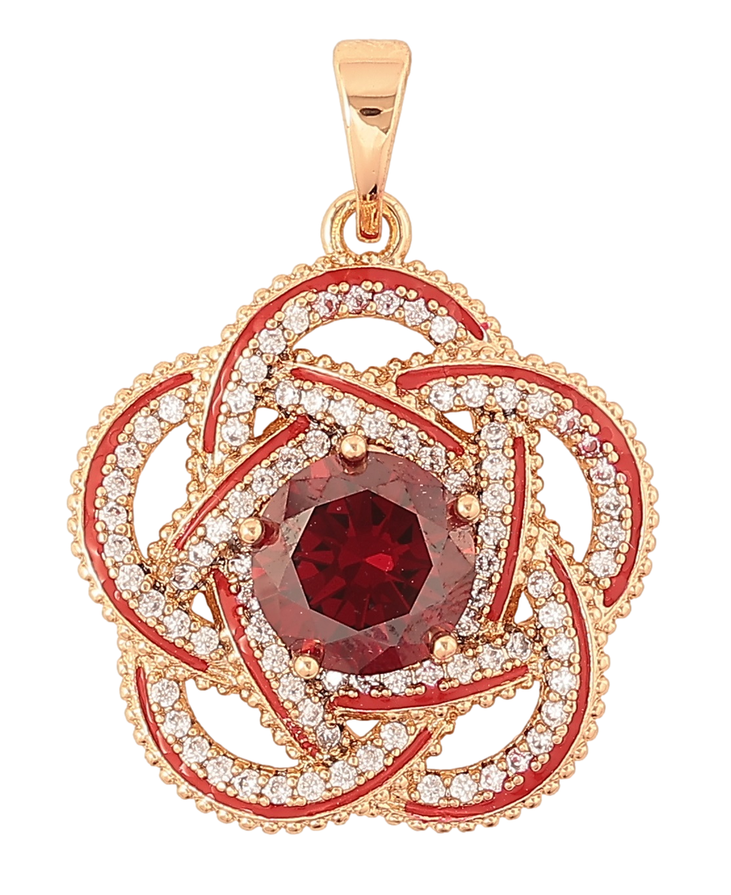 Кулон Xuping Позолота 18K "Квітка з червоними кристалами» для ланцюжка до 5мм
