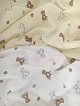 Муслін (жатка 1,35 м) ведмедики з сердечками на ванільному, 135см