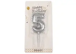 Свічка Цифра  срібло 5 (дута)