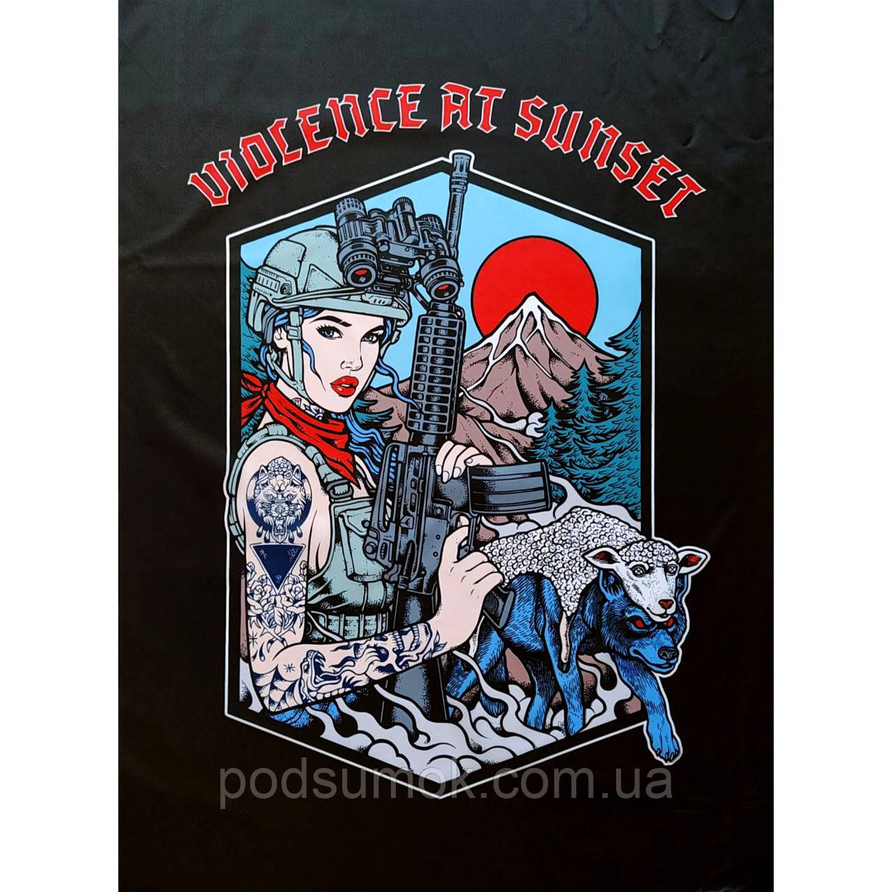 Банер прапор військовий VIOLENCE AT SUNSET 70х100 см настінний односторонній з люверсами, фото 1