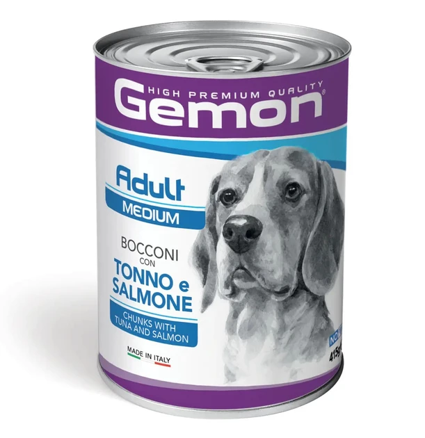 Вологий корм для собак середніх порід Gemon Dog Adult Medium шматочки з тунцем та лососем 415 гр 24 шт