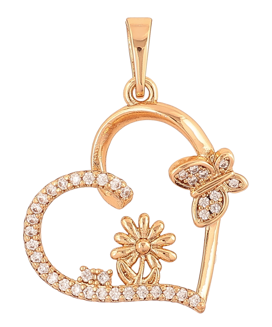 Кулон Xuping Позолота 18K "Серце з квіточкою і метеликом» для ланцюжка до 5мм