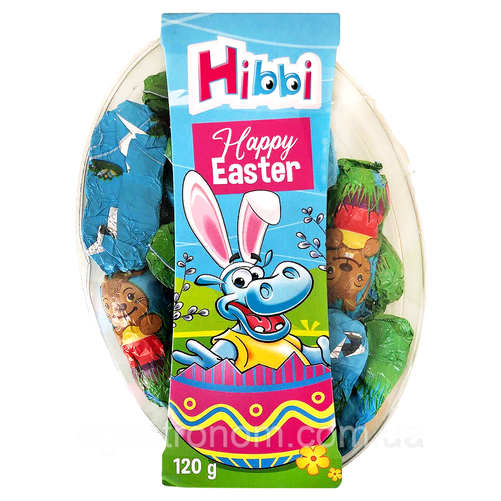 Шоколадні фігурки з молочною начинкою Хіббі Hibbi happy easter 120g 24шт/ящ (Код: 00-00017425)