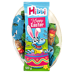 Шоколадні фігурки з молочною начинкою Хіббі Hibbi happy easter 120g 24шт/ящ (Код: 00-00017425)