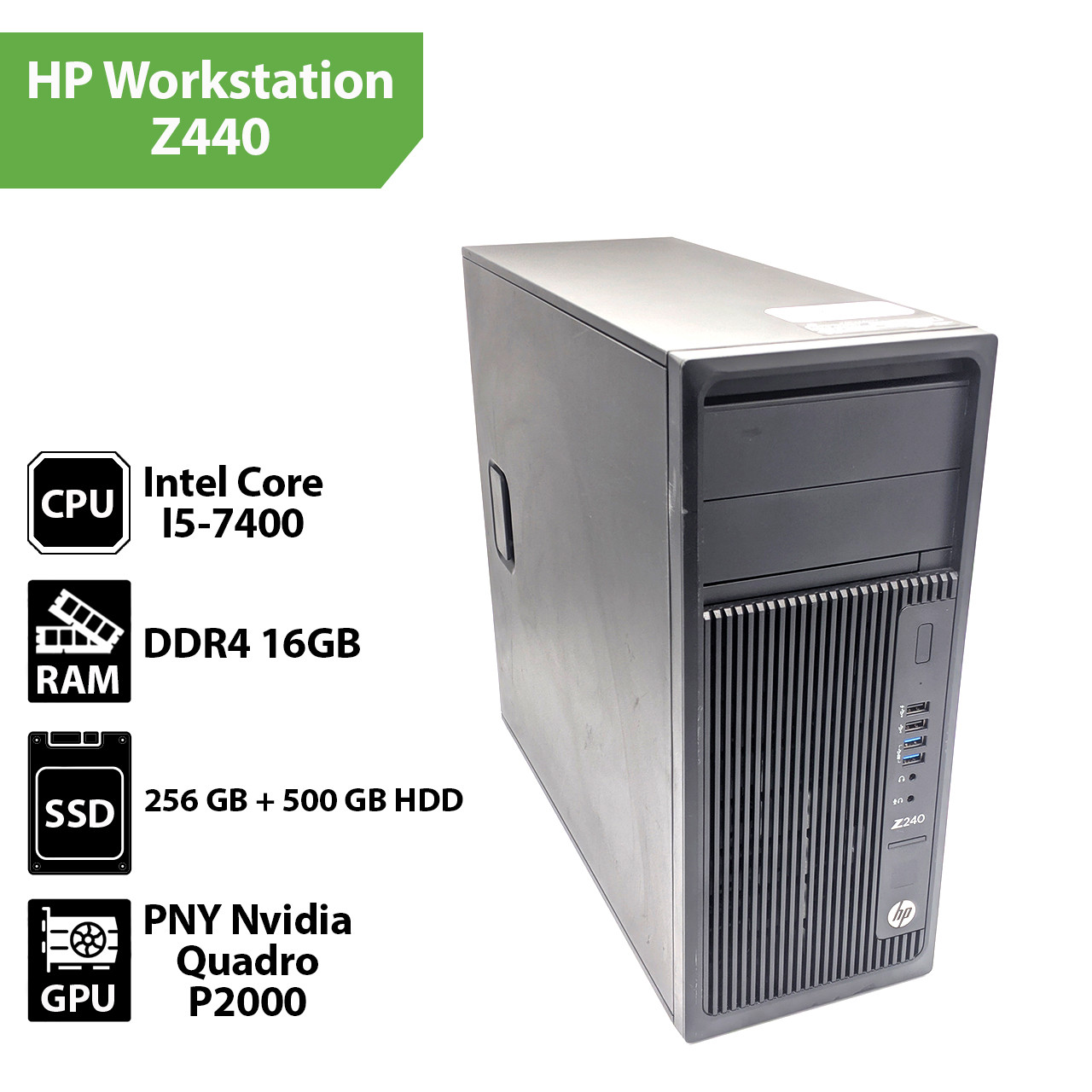 Робоча станція HP Workstation Z240 (intel I5-7400 / 16GB / SSD+HDD / Nvidia Quadro P2000 5GB)