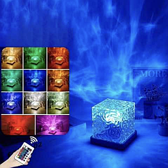Нічник проєктор КУБ із проєкцією води Настільна RGB лампа з ефектом водяної хвилі
