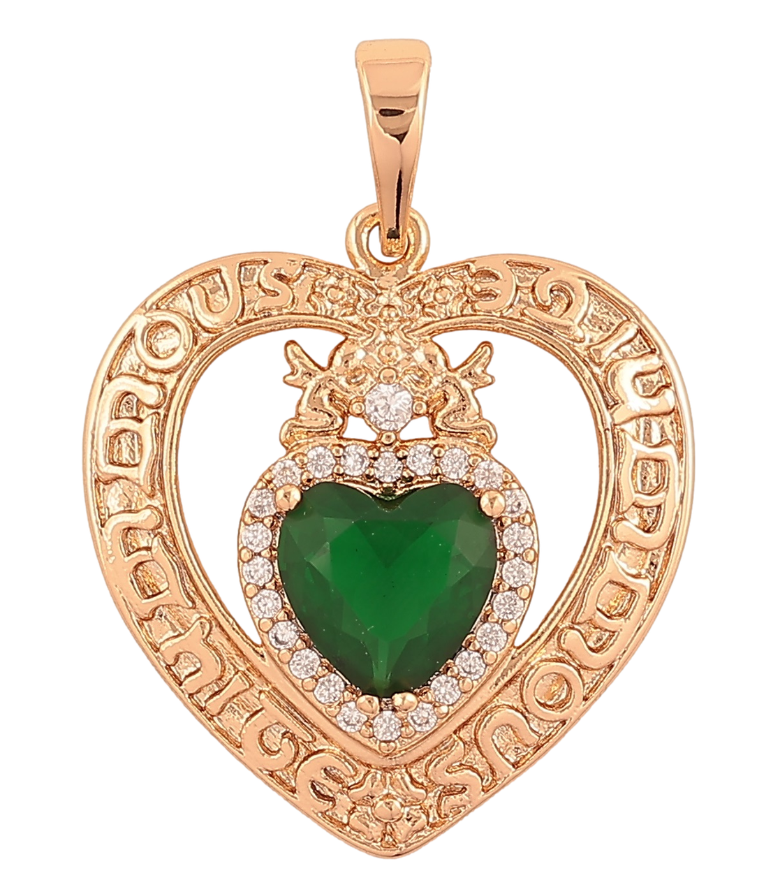 Кулон Xuping Позолота 18K «Серце з зеленим кристалом» для ланцюжка до 6мм