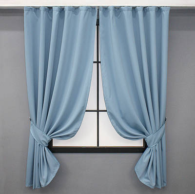 Комплект (2шт. 1,4х1,7м.) коротких штор з тканини блекаут "Midnight". Колір блакитний. Код 1676ш 35-0324