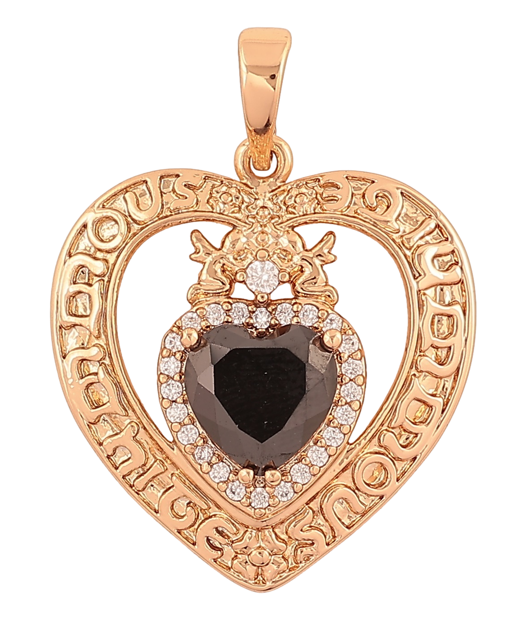 Кулон Xuping Позолота 18K «Серце з чорним кристалом» для ланцюжка до 6мм