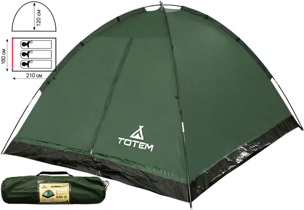 Totem Summer 3 v2 | Легкий одношаровий літній тримісний намет з одним входом без тамбуру для нетривалих походів, фото 1