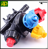 Форсунка на обприскувач прохідна 3х позиційна 08 під шланг Agroplast (Польща), Потрійна форсунка під шланг, фото 2