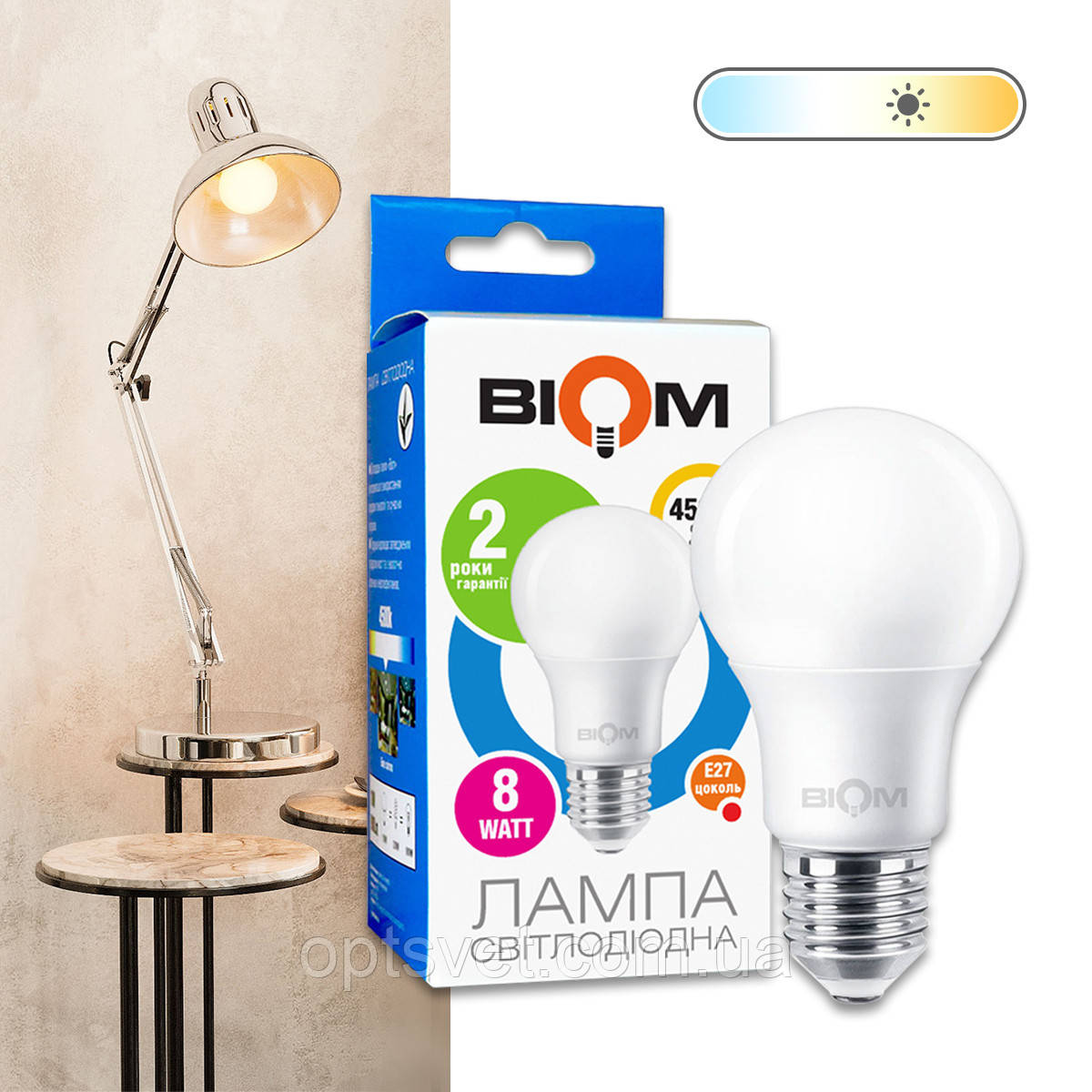 Світлодіодна лампа Biom A60 8W 720Lm 4500K 220V E27 матовий (BT-508), фото 1