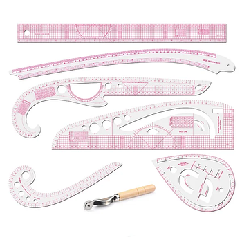 Лінійка для креслення, лекало портнівське багатофункціональне 6 шт
