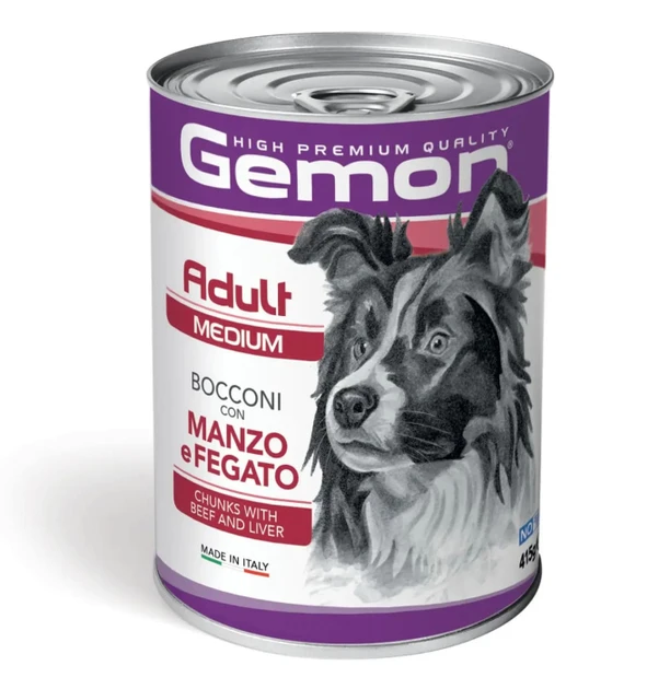 Вологий корм для собак середніх порід Gemon Dog Adult Medium шматочки з яловичиною та печінкою 415 гр 24 шт