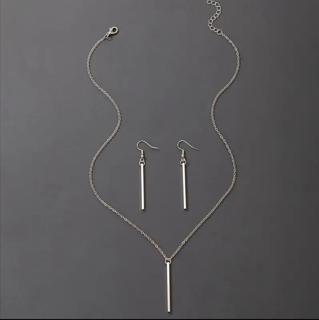 Комплект підвіска та сережки довгі

, колір срібло, фото 1