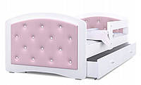 Дитяче підліткове ліжко Eurotel Megi 183х95 см із висувним ящиком і декором кристалами Біло-рожеве