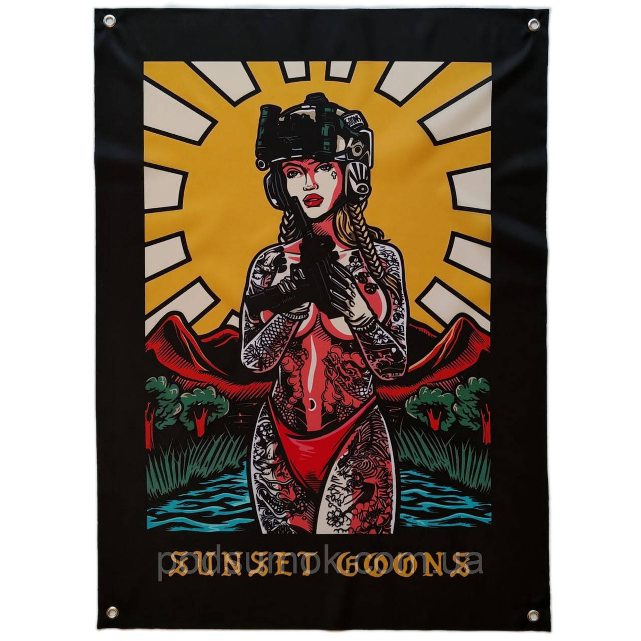 Банер прапор військовий SUNSET GOONS 70х100 см настінний односторонній з люверсами, фото 1