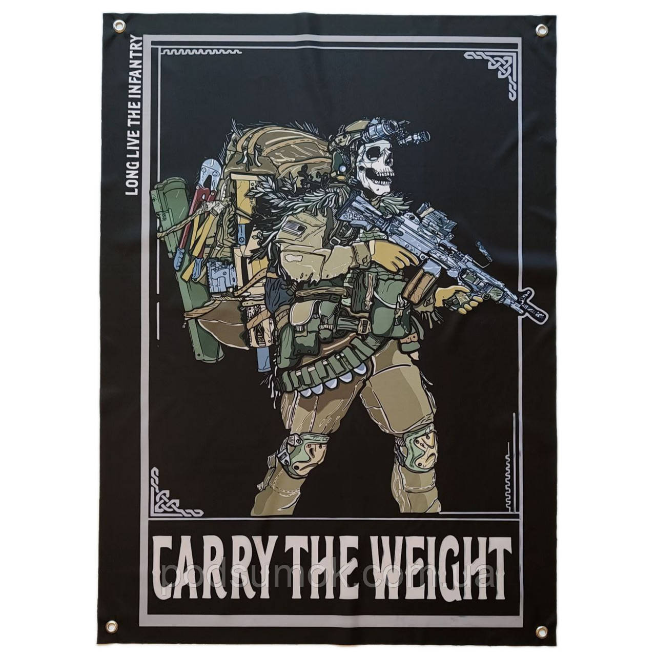 Банер прапор військовий CARRY THE WEIGHT 70х100 см настінний односторонній з люверсами, фото 1