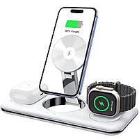 Бездротова зарядна док станція 3в1 LEXEGO MagSafe для айфона Apple iPhone Apple Watch AirPods з блоком живлення у комплекті Біла