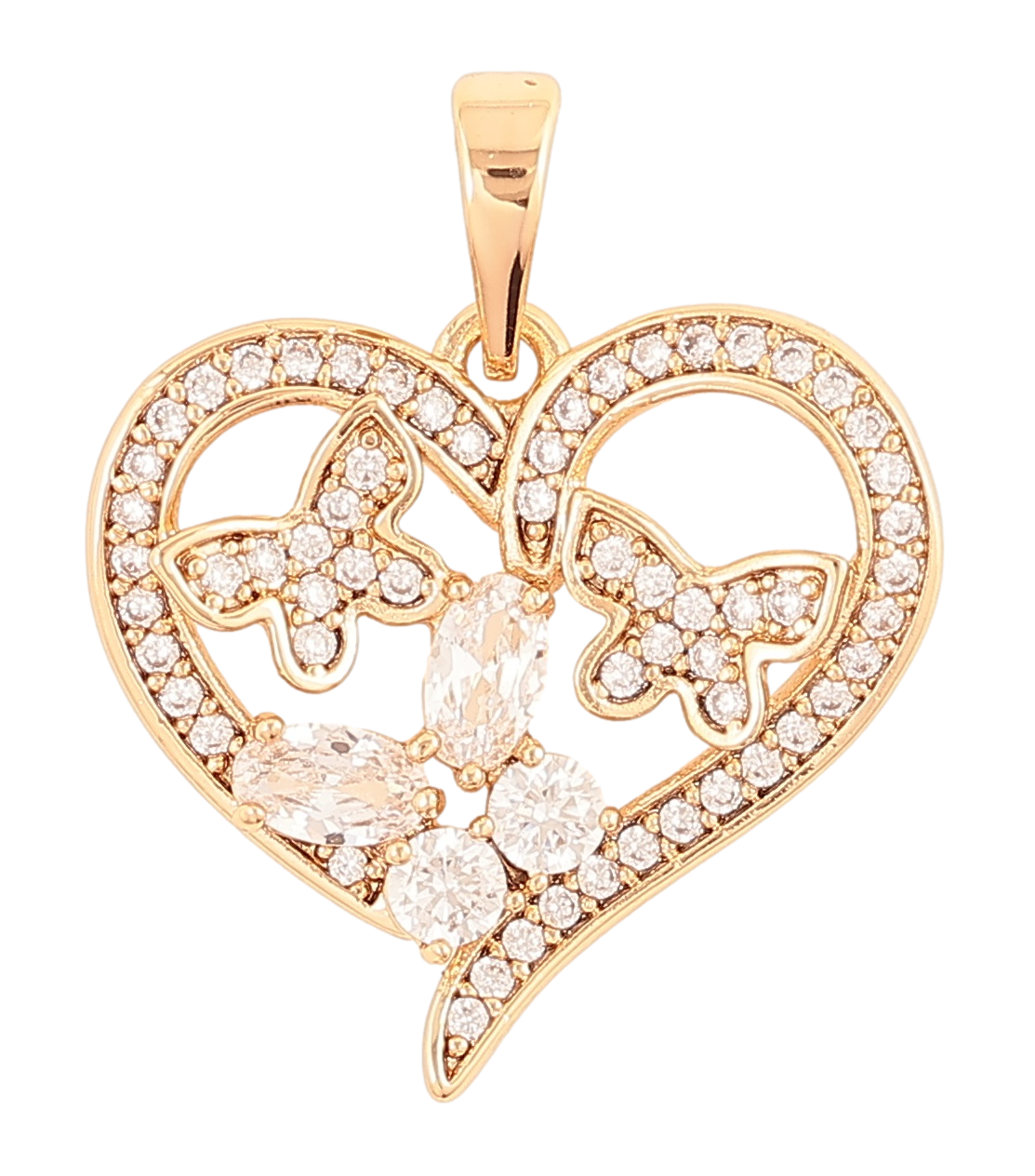 Кулон Xuping Позолота 18K «Серце з метеликами інкрустація кристалами» для ланцюжка до 6мм