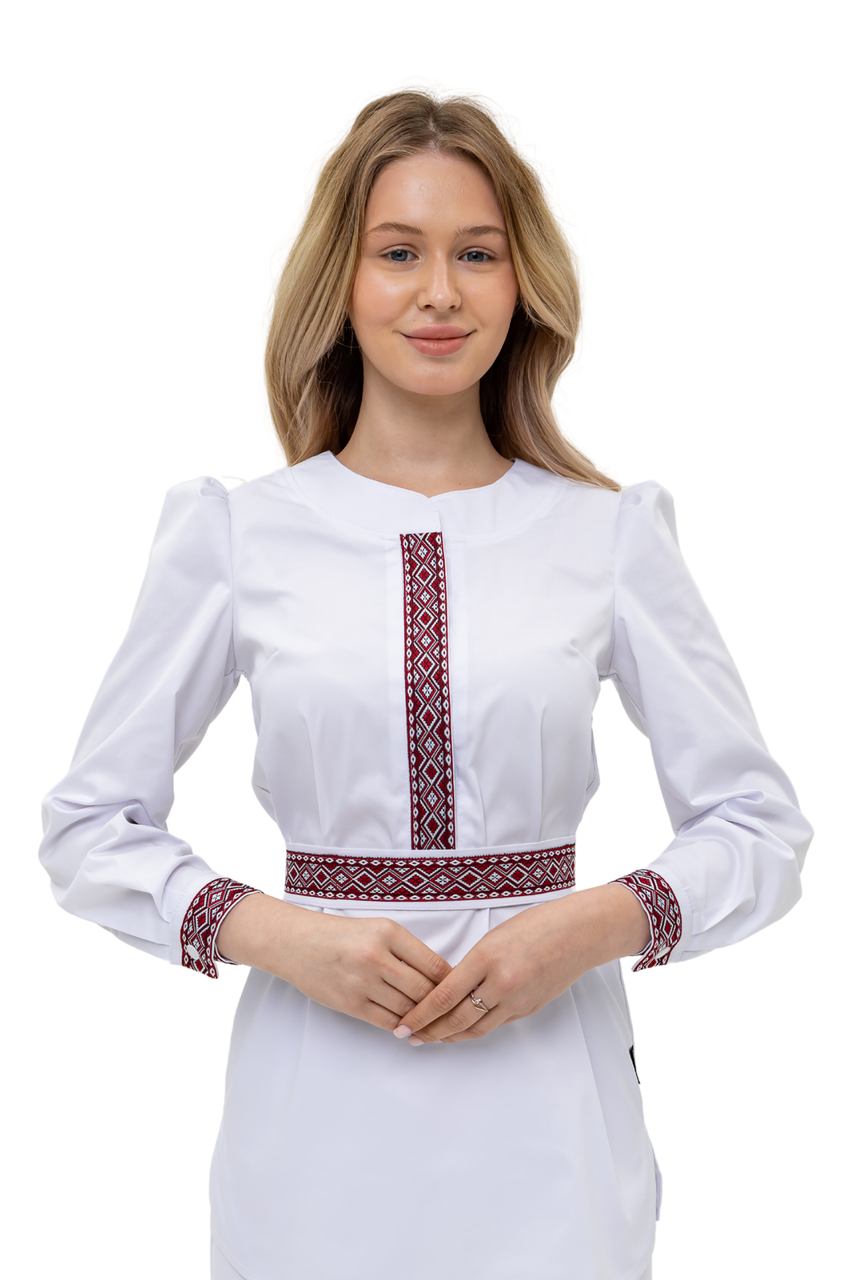 Сорочка жіноча Lux Form з орнаментом "Вишиванка" біла для кухаря/офіціанта