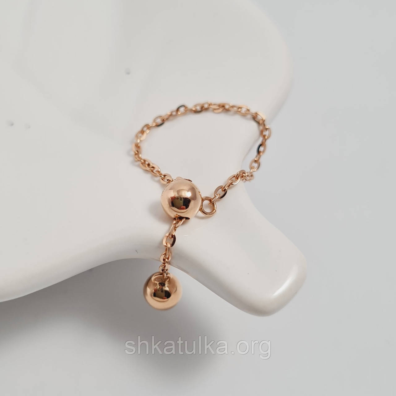 Каблучка регульована із золота з підвісками золотими намистинами, фото 1