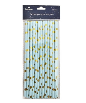 Паперові трубочки для напоїв блакитного кольору в крапочку (25шт).