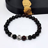 Браслет із каменю лісовий гранат з хрестиком, розмір 8мм, фото 2
