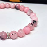 Браслет із каменю рожевий опал з хрестиком, розмір бусин 8мм, фото 4