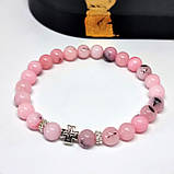 Браслет із каменю рожевий опал з хрестиком, розмір бусин 8мм, фото 3