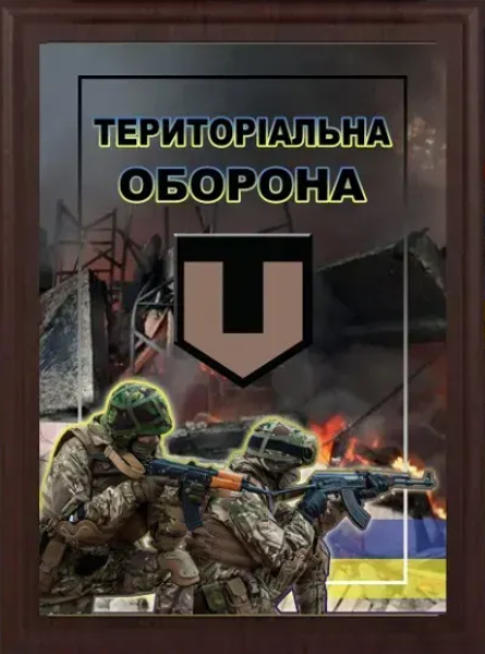 Подяка / грамота / диплом / нагорода на дошці ТЕРИТОРІАЛЬНА ОБОРОНА плакетка замовити