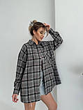 Жіноча вільна сорочка з фланелі сіра карта, фото 4