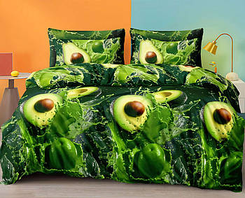 Простирадло 150х220 (Ранфорс) | Полуторне простирадло від виробника "Королева Ночі" | Авокадо на зеленому