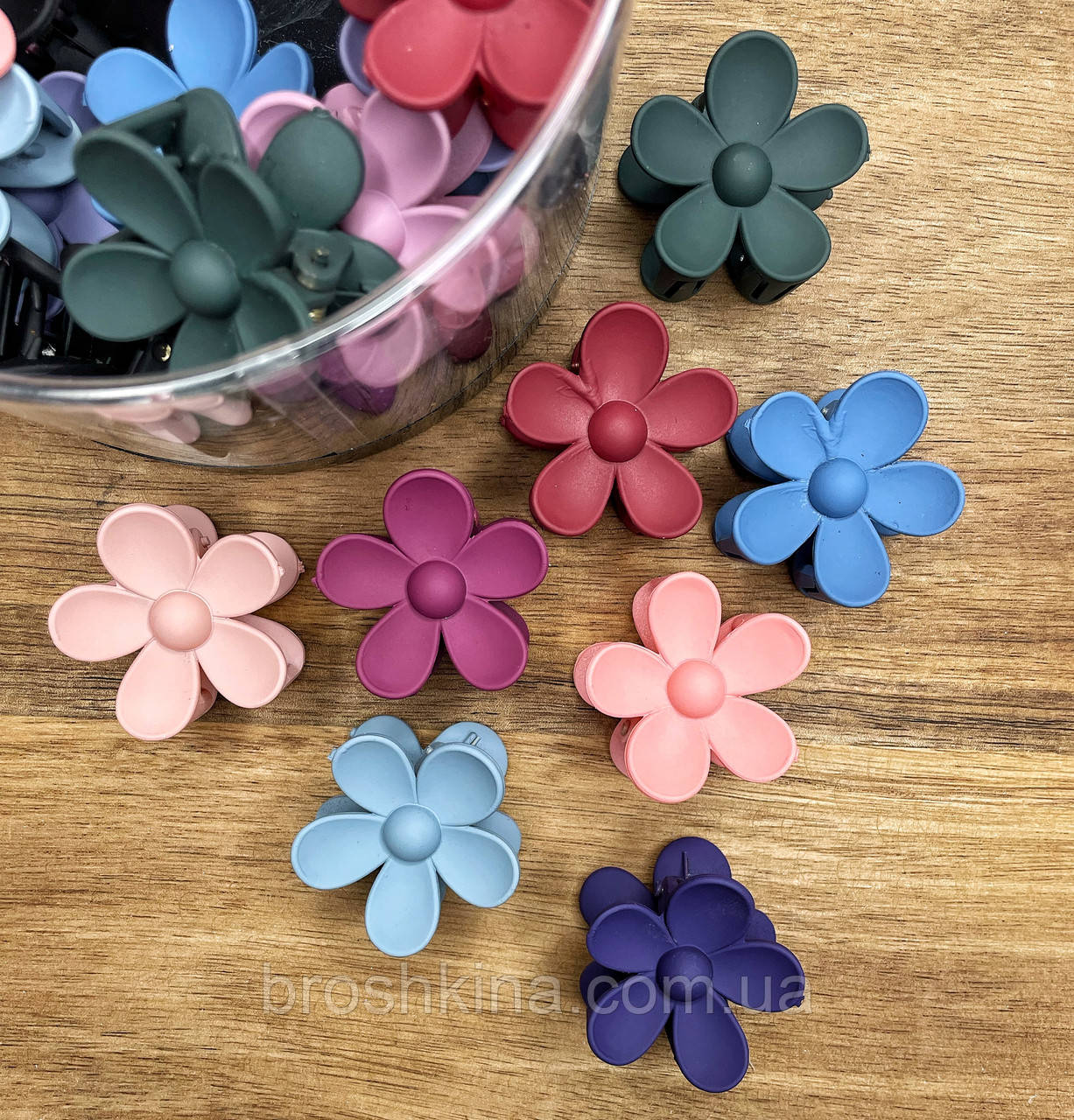 Краби для волосся пластикові оптом 3.5*3.5*2 см 24 шт/уп КВІТКИ В БАНЦІ, фото 1