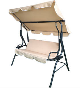 Гойдалка садова тримісна з підстаканниками VOLSO VS 0735 бежева 170x110x153 см із навісом для літнього відпочинку.