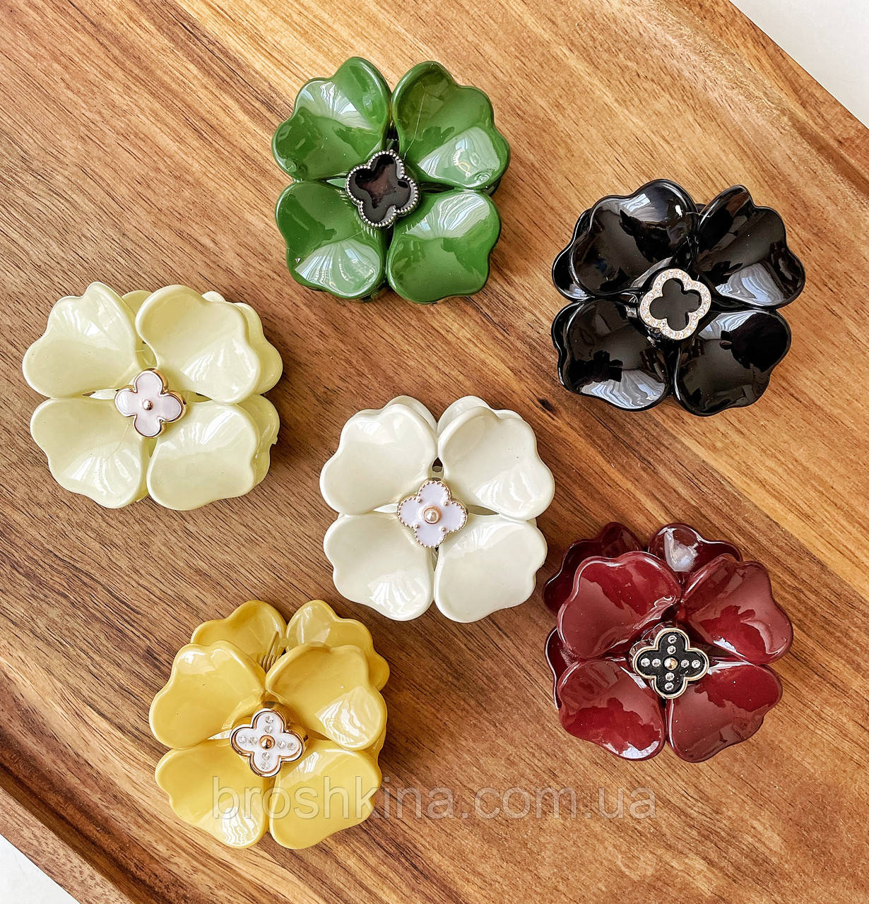 Краби для волосся пластикові оптом 6.5*6.5 см 12 шт/уп  КВІТКА, фото 1