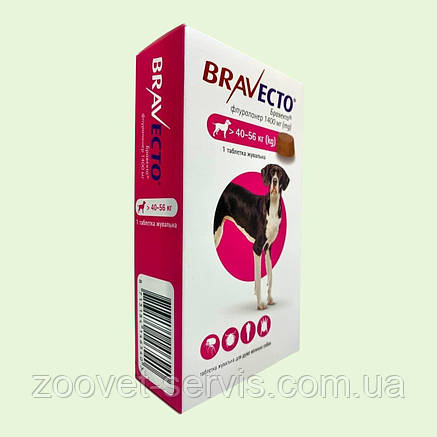 Бравекто Bravecto 1400 мг жувальна таблетка від бліх і кліщів для великих собак 40-56 кг, 1 таблетка захист на 3 місяці, фото 3