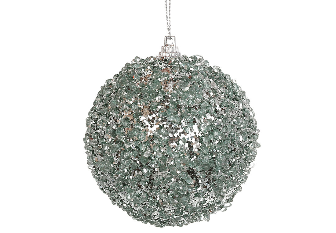 Ялинкова куля з декором з бісеру 10см, колір - м'ята ТОВАР ВІД ВИРОБНИКА